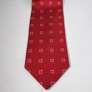 Ermenegildo Zegna Men’s Silk Neck Tie Red with White Squares Formal Office Work